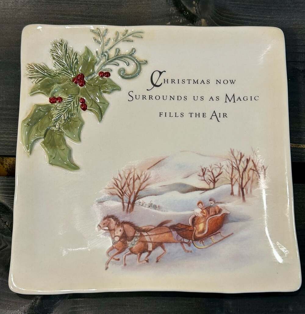 Grasslands Road Christmas Sleigh Ride Ceramic Square Decorative Plaque/Plate